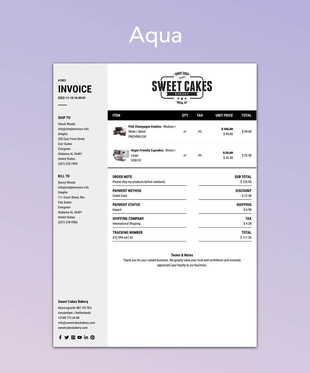 Aqua Invoice Template for Shopify Order Printer