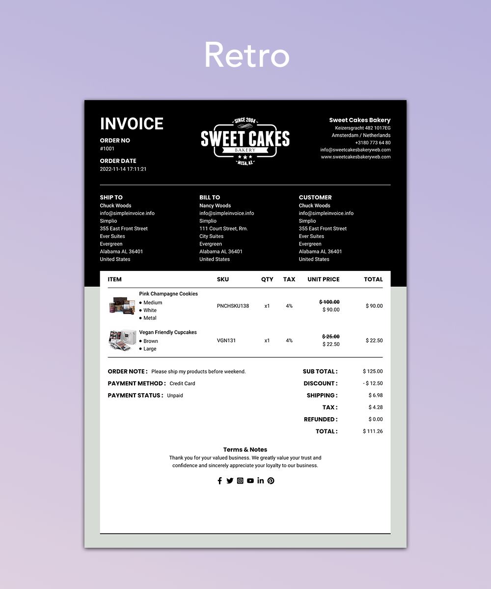 Retro Invoice Template for Shopify Order Printer