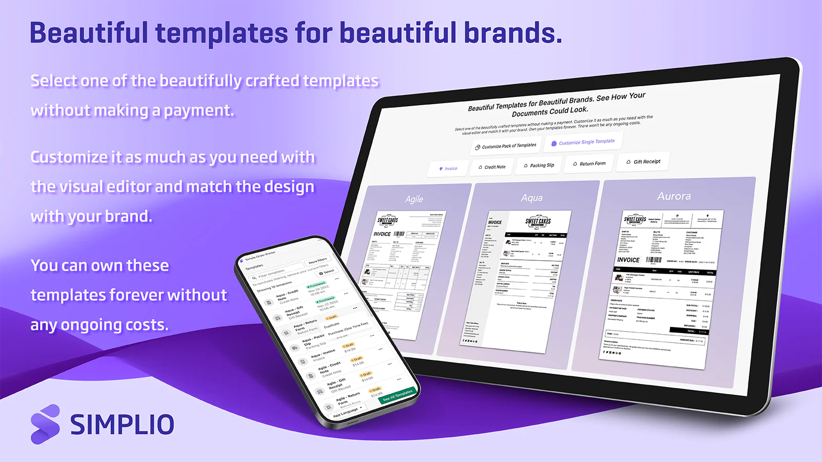 You can create invoice, packing slip, credit note, return form and gift receipt templates.
