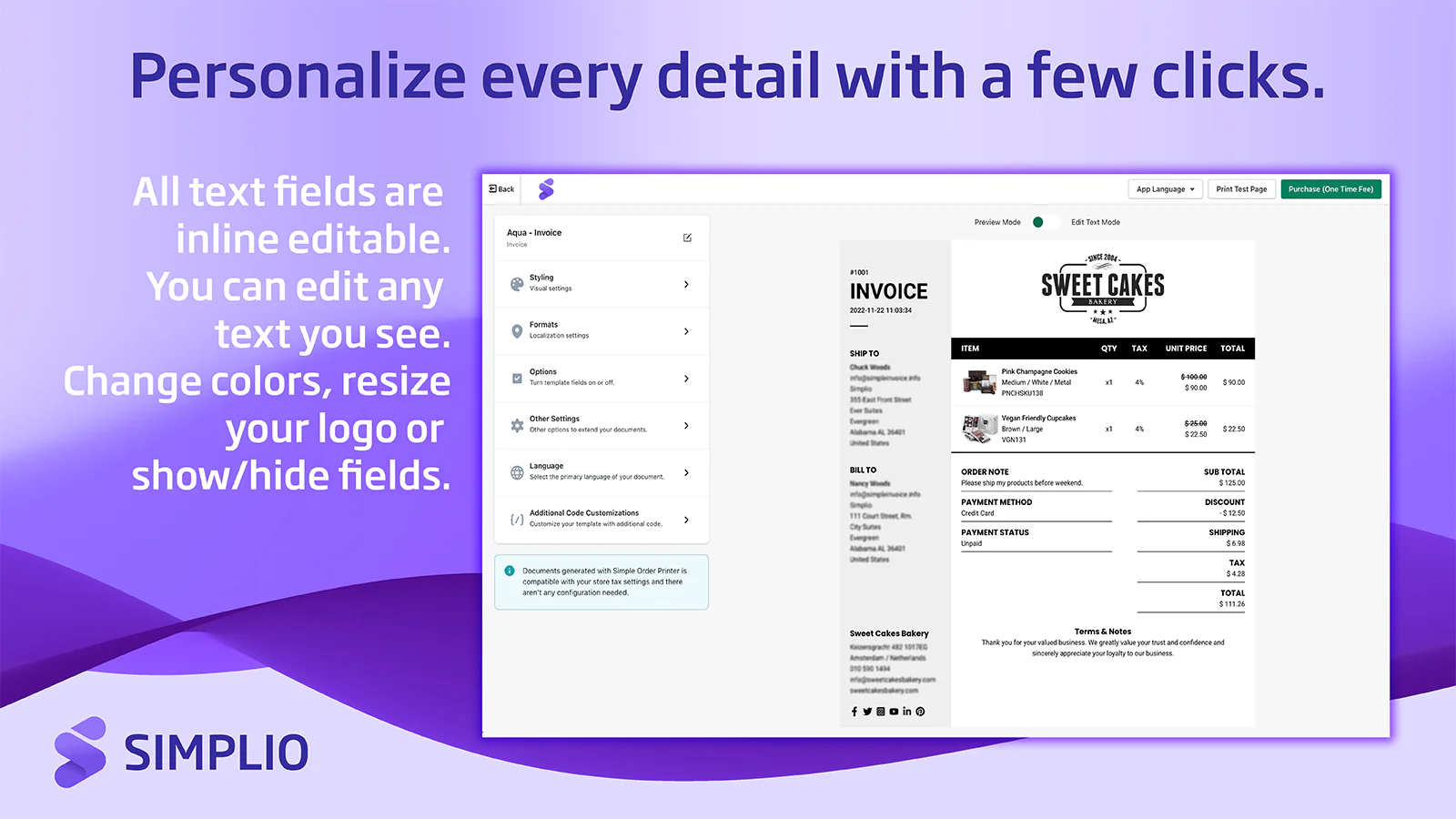 Unlimited design options for Shopify's Prder Printer.