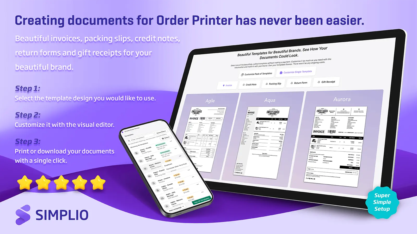 Most beautiful invoice, packing slip, credit note, return form and gift receipt templates for Shopify Order Printer.